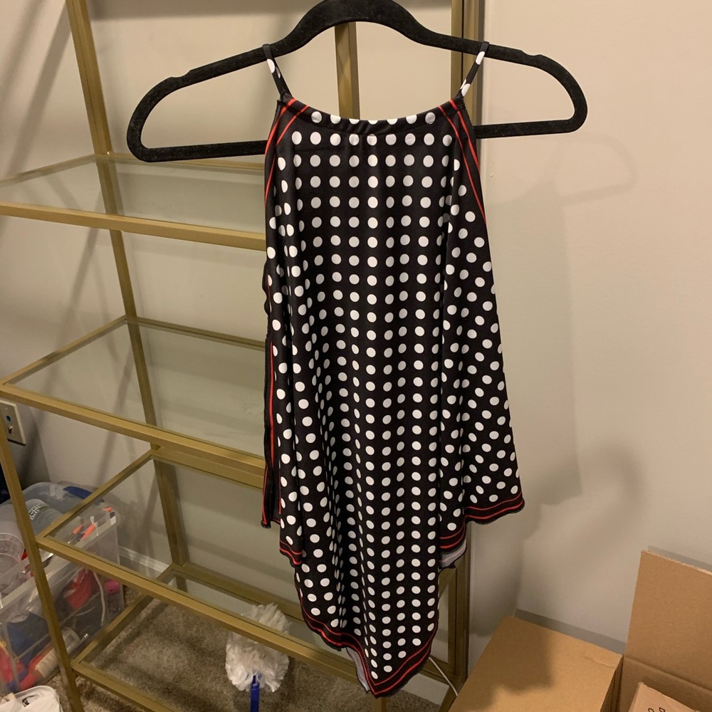 Zara Black and White Polka Dot High Neck Top